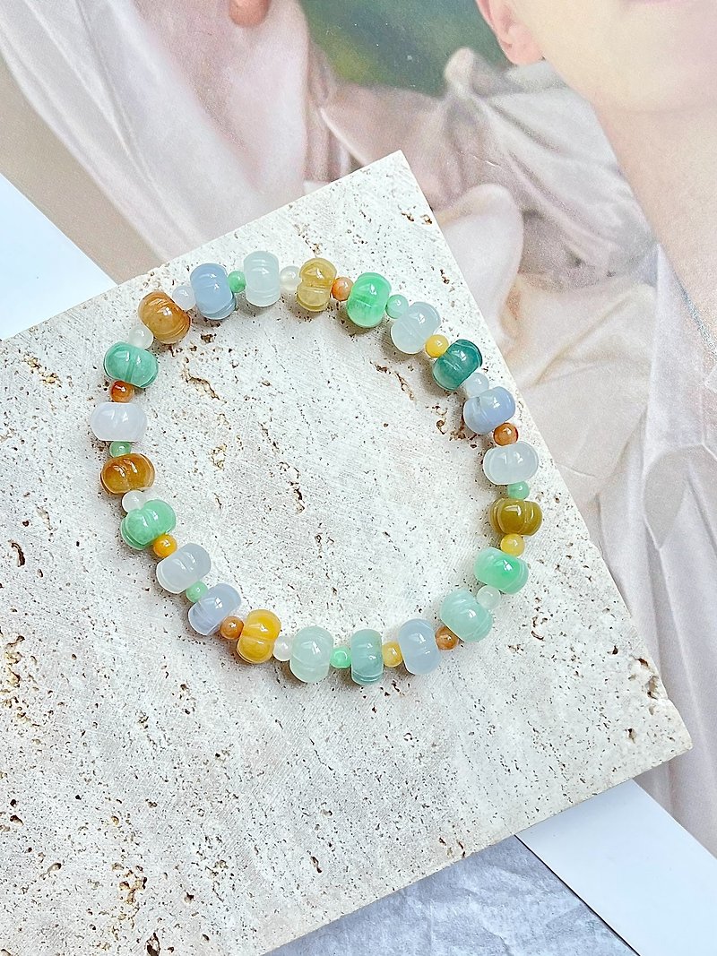 Natural Jadeite Type A - Icy Jade Pumpkin Bracelet gift - สร้อยข้อมือ - หยก หลากหลายสี