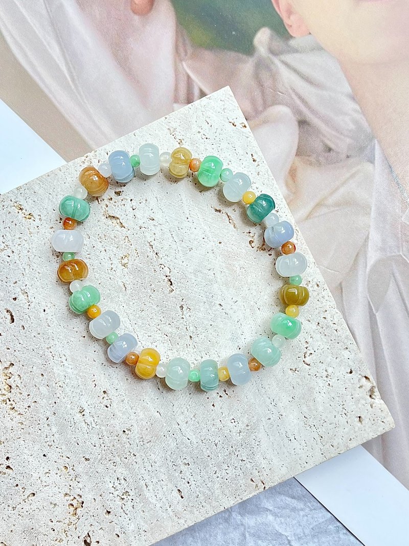 Natural Jadeite Type A - Icy Jade Pumpkin Bracelet gift - Bracelets - Jade Multicolor