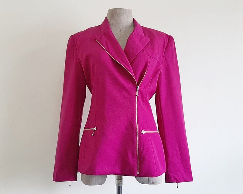 Small Vintage LOLITA LEMPICKA Purple Wool Jacket Womens Zip Up Blazer S - 女大衣/外套 - 其他材質 紫色