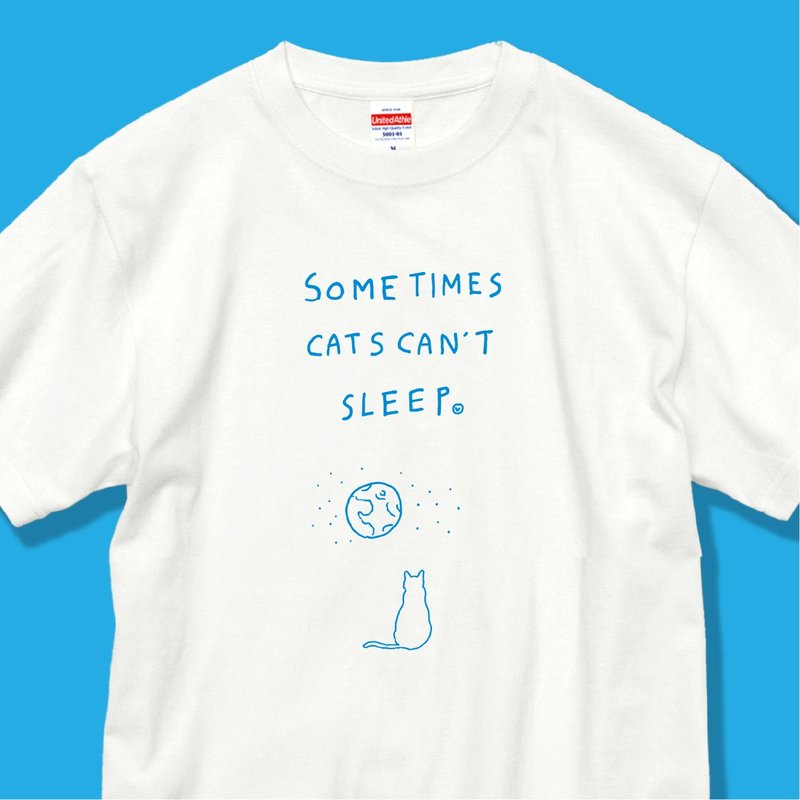 BLUE MEMO. Cats have sleepless nights too? /コットンTシャツ - 女 T 恤 - 棉．麻 白色