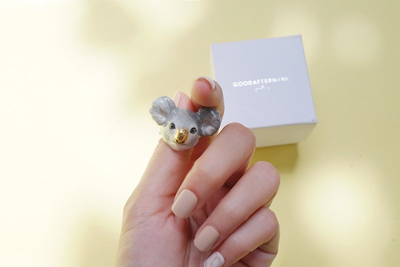 Luca Koala Ring, Koala, Handmade Jewelry, Enamel Jewelry - リング - 金属 グレー