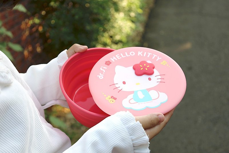 【Hello Kitty梅花巧力盒】大容量 折疊矽膠餐盒 冷凍 微波 便當 - 便當盒/飯盒 - 矽膠 紅色