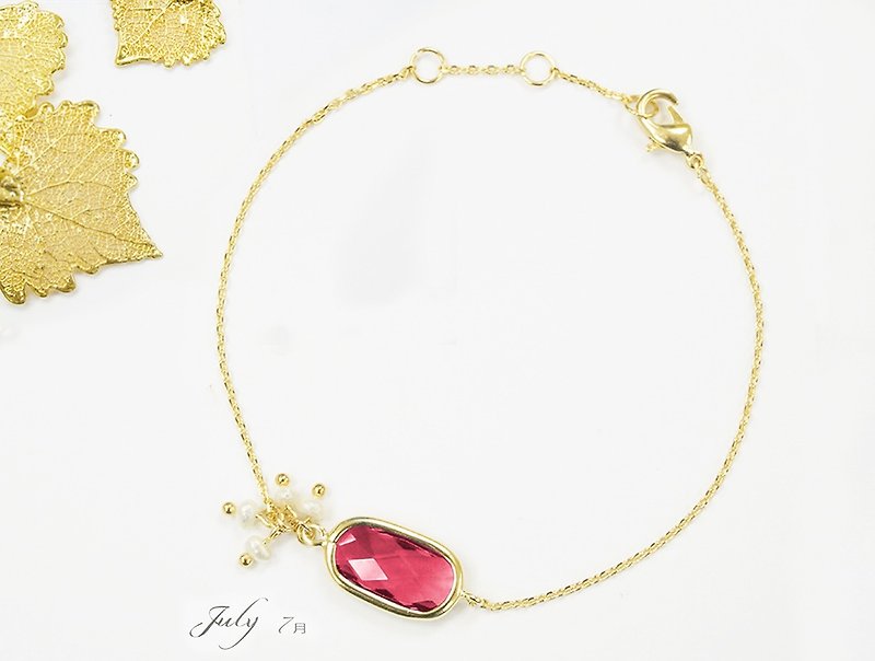Edith & Jaz • Birthstone with Pearl Collection - Ruby Quartz Bracelet (Jul) - Bracelets - Gemstone Red