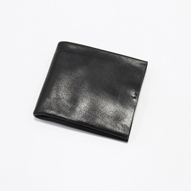 JANWONG VIII Dark Pioneer Simple Handmade Wallet Folding - Coin Purses - Genuine Leather Black