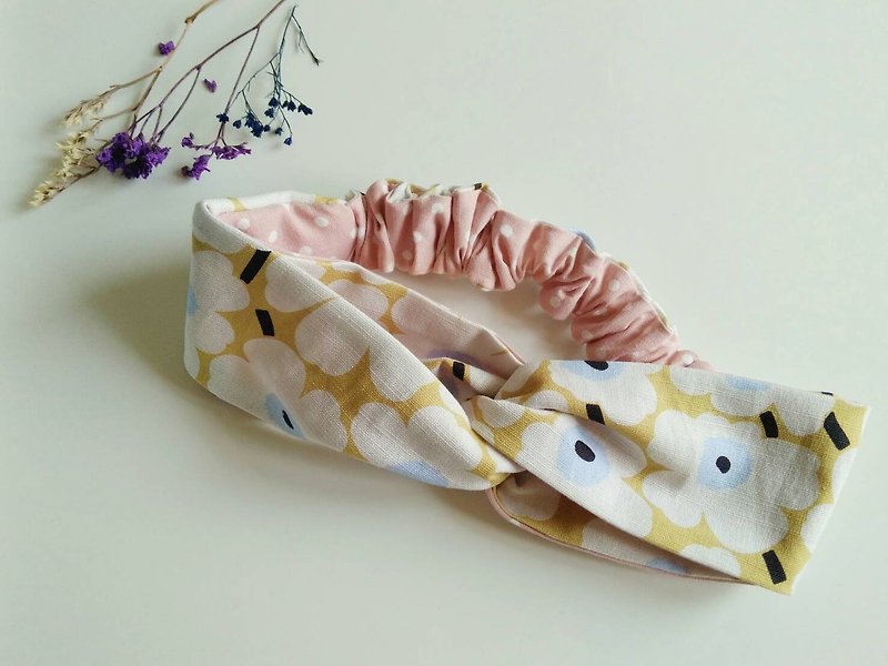 Milk candy flower / day and double-sided hair band - Hair Accessories - Cotton & Hemp Yellow