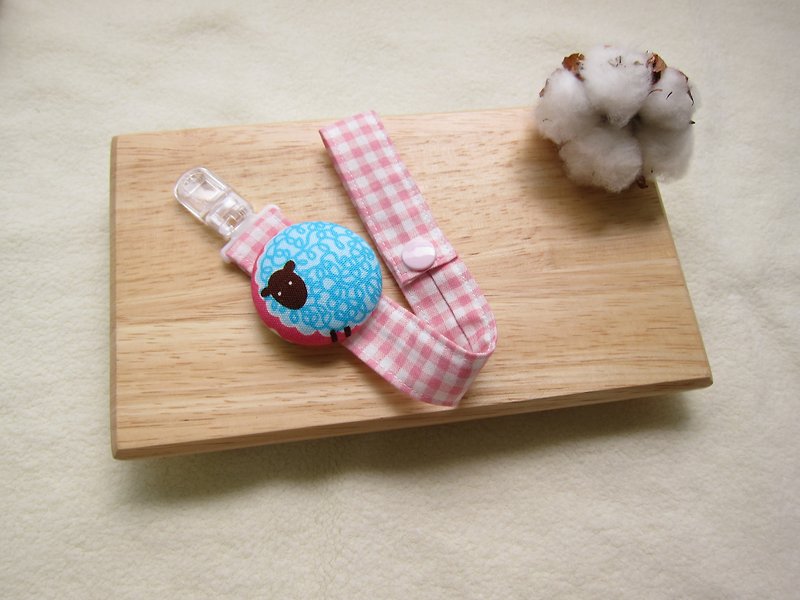 着色された綿の羊 - おしゃぶりチェーン玩具チェーン（ピンク） - スタイ - コットン・麻 ピンク