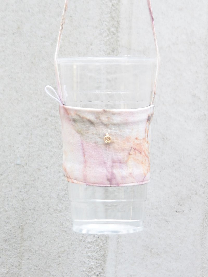 Rose marble environmental protection bag cup set customized for your English tag - Beverage Holders & Bags - Cotton & Hemp Pink