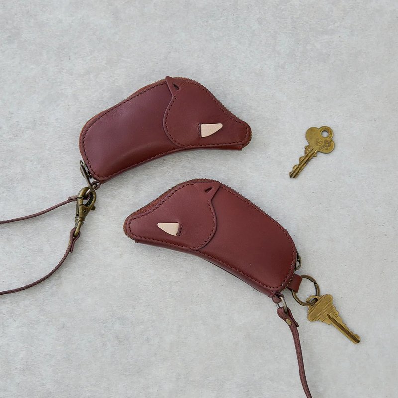 山豬造型鑰匙包 - 鑰匙圈/鑰匙包 - 真皮 咖啡色