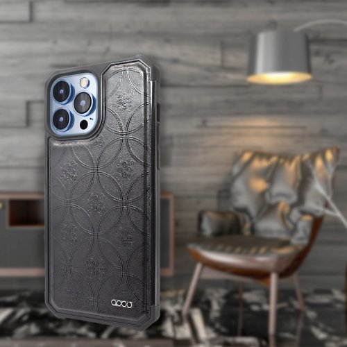 apbs 雅品仕 水晶彩鑽手機殼 iPhone 13全系列浮雕感軍規防摔皮革磁吸手機殼-圓形花磚