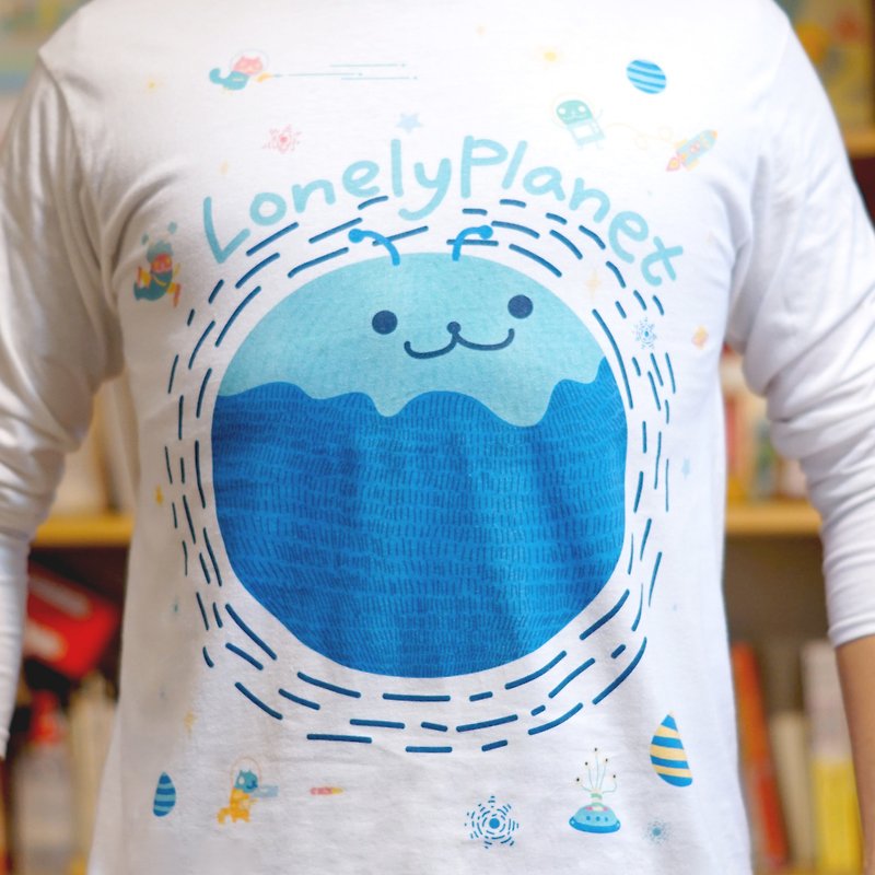 [Lonely Planet] Cotton Long Sleeve T-shirt-Space Travel-White - Unisex Hoodies & T-Shirts - Paper White