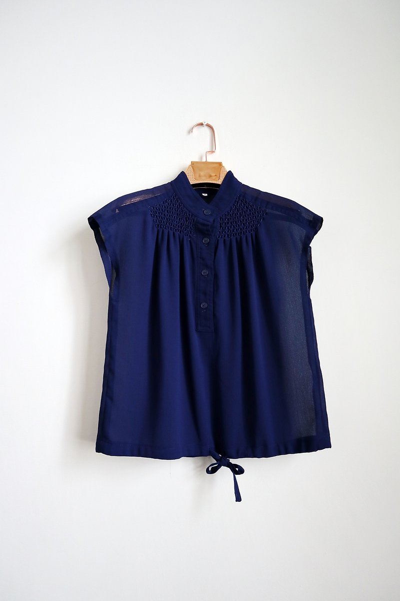 Pumpkin Vintage. Vintage chiffon strapless sleeveless shirt - เสื้อเชิ้ตผู้หญิง - เส้นใยสังเคราะห์ สีน้ำเงิน