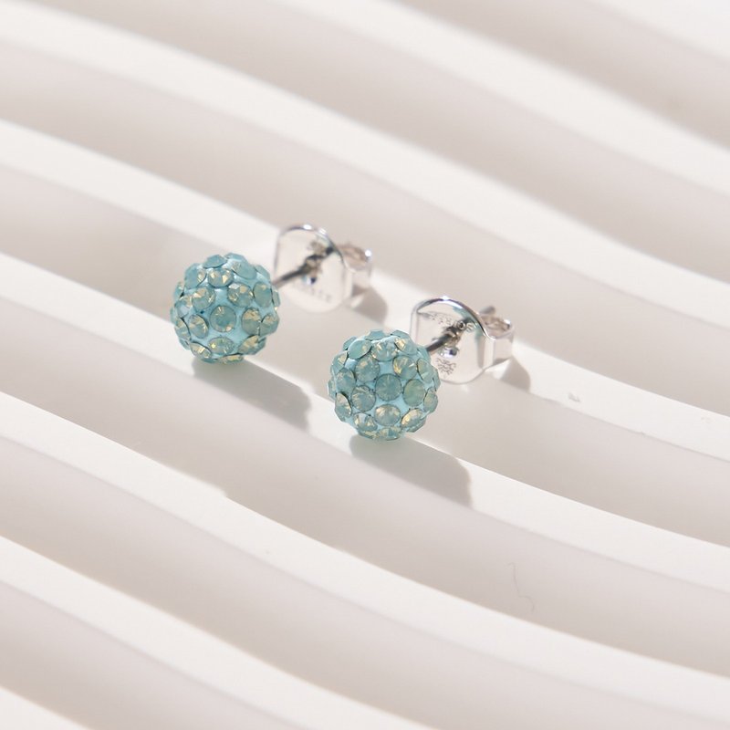 Crystal ball micro luxury crystal diamond earrings (mint green) M/S - ต่างหู - คริสตัล สีน้ำเงิน