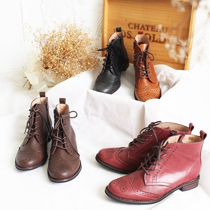 [3colors] leather Oxford strappy booties / handmade / B2-18817L - Women's Booties - Genuine Leather 