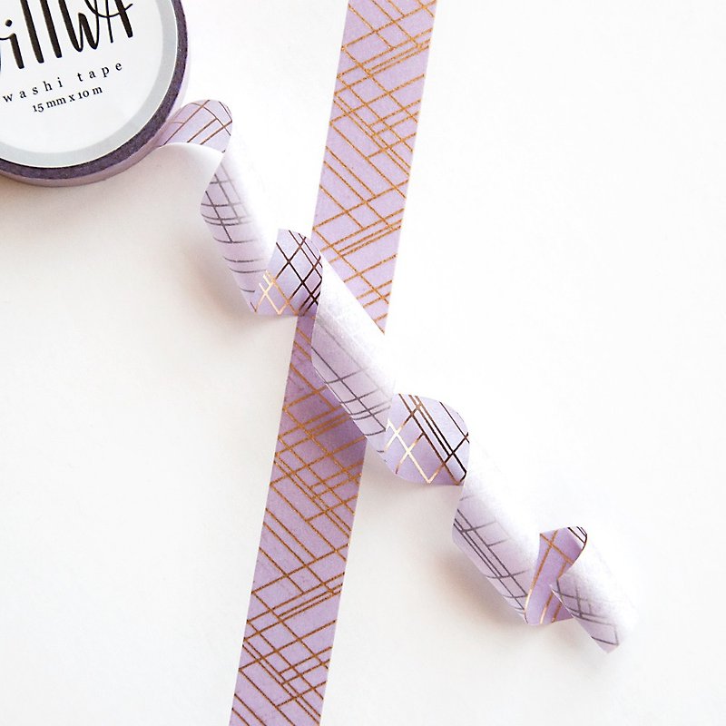 洗練されたラインの紫と金の箔和紙テープ - エレガントな幾何学模様 - マスキングテープ - 紙 ゴールド