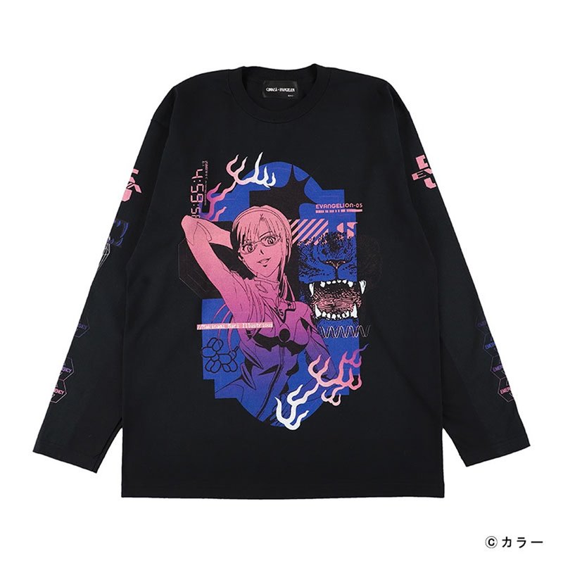 EVANGELION x QOOZA / LONG SLEEVE TEE -MARI1-Q0054 - เสื้อฮู้ด - ผ้าฝ้าย/ผ้าลินิน สีดำ