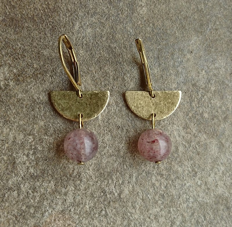 黃銅草莓晶耳環 - 耳環/耳夾 - 其他金屬 粉紅色