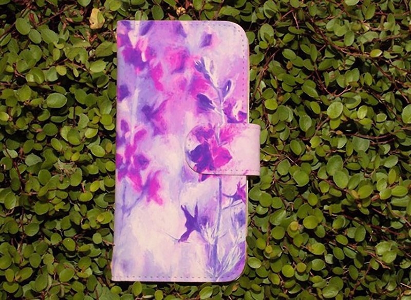 [Compatible with all models] Free shipping [Notebook type] Lavender purple flower smartphone case - Phone Cases - Genuine Leather Purple