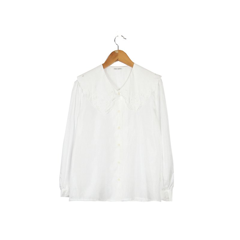 【卵】植物ヴィンテージ大ラペルヴィンテージ白いシャツ - シャツ・ブラウス - ポリエステル ホワイト
