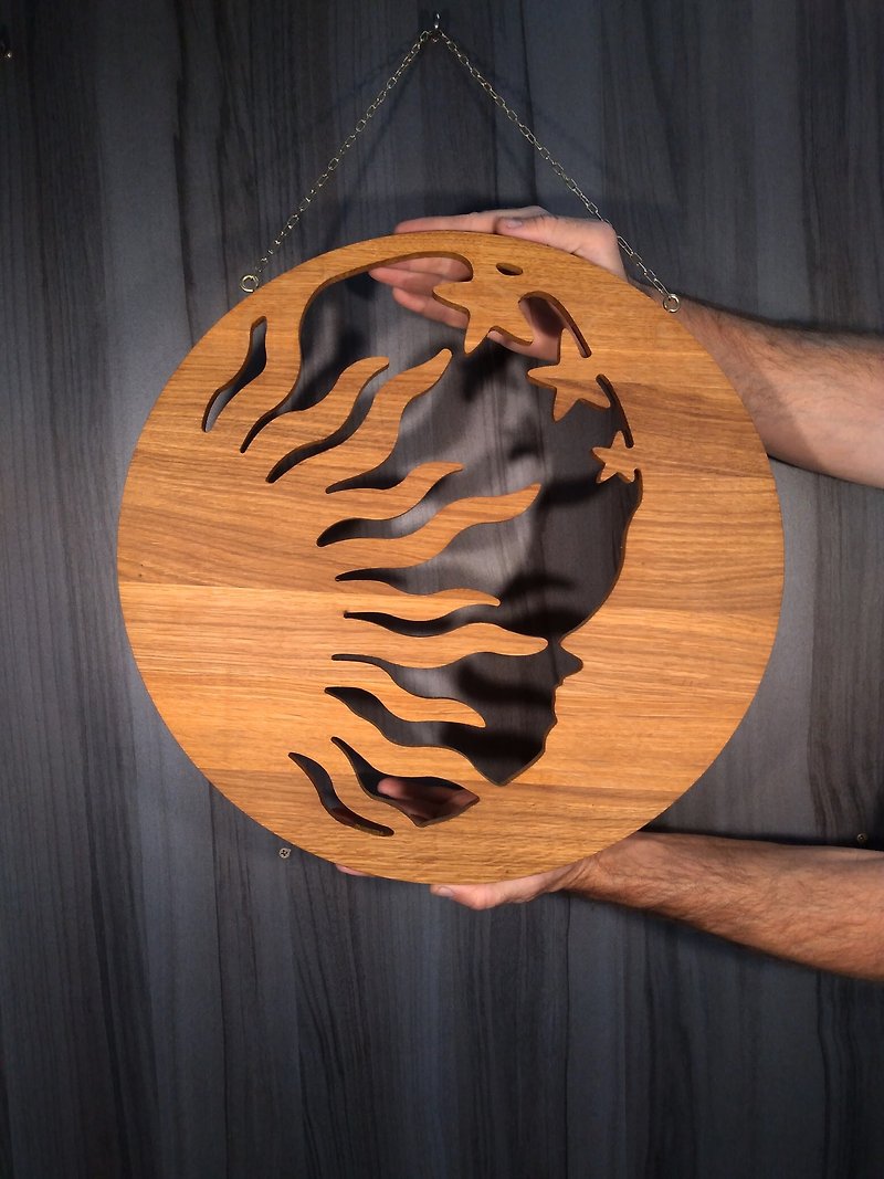 The sun and the moon met on your wall, Sun Moon Wall Decor, Wooden Sun and Moon - 壁貼/牆壁裝飾 - 木頭 