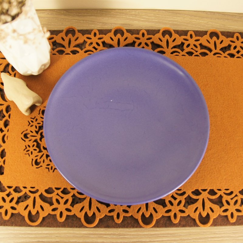 Cobalt purple pottery plate, plate, dinner plate, fruit plate, snack plate - about 21.8 cm in diameter - จานเล็ก - ดินเผา สีม่วง