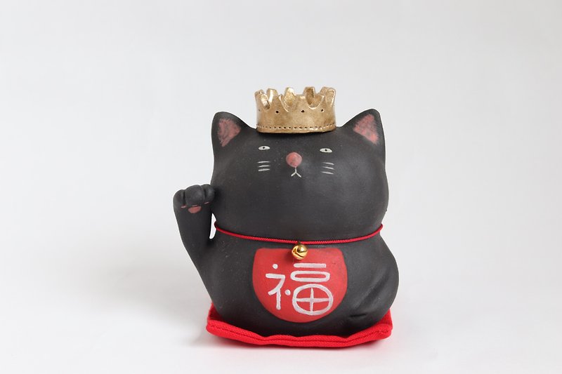 Beckoning black cat king vase right hand [made to order] - ของวางตกแต่ง - ดินเผา สีดำ