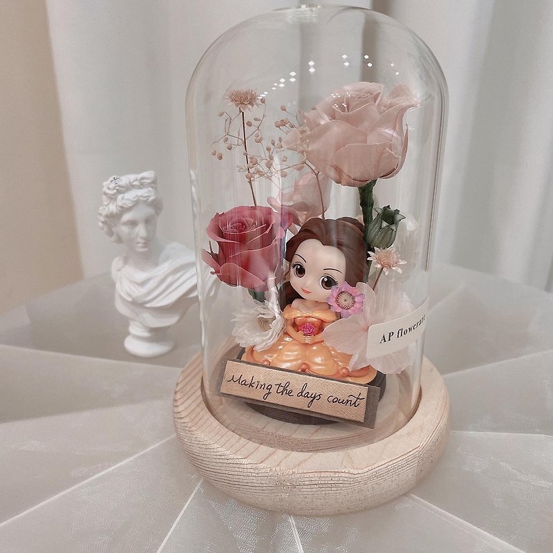 公主系列永生玫瑰玻璃罩盅/客製文字小卡/需確認現有公主再下單 - 乾燥花/永生花 - 植物．花 多色