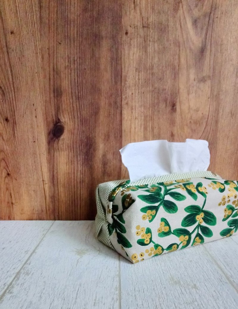 [ITS/Double Tissue Tissue Cover] The green and golden fruit sashimi cloth can be purchased with a lanyard! - Tissue Boxes - Cotton & Hemp Green