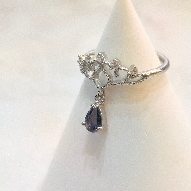 Le Bonheur London Blue Stone Drop Ring Opening Adjustable (Valentine's Day Birthday Gift) - แหวนทั่วไป - เครื่องประดับพลอย สีน้ำเงิน