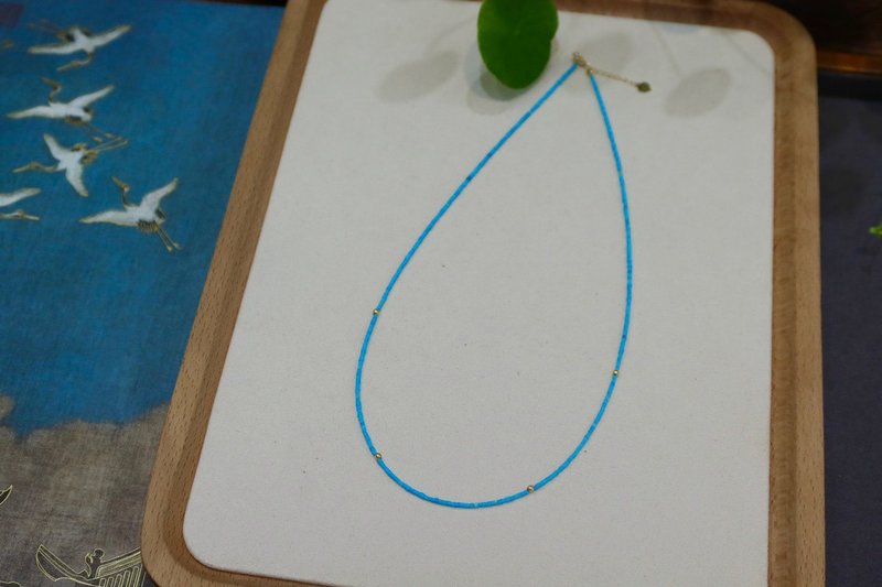 1mm天然ラッパ山産ターコイズ 18Kゴールドパーツデザイン ネックレス 多連ブレスレット 数珠 s - ブレスレット - 宝石 ブルー