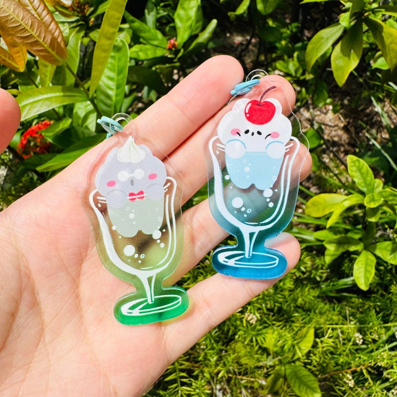 [Social Bear] Ice Cream Soda Acrylic Pendant - Keychains - Acrylic Multicolor