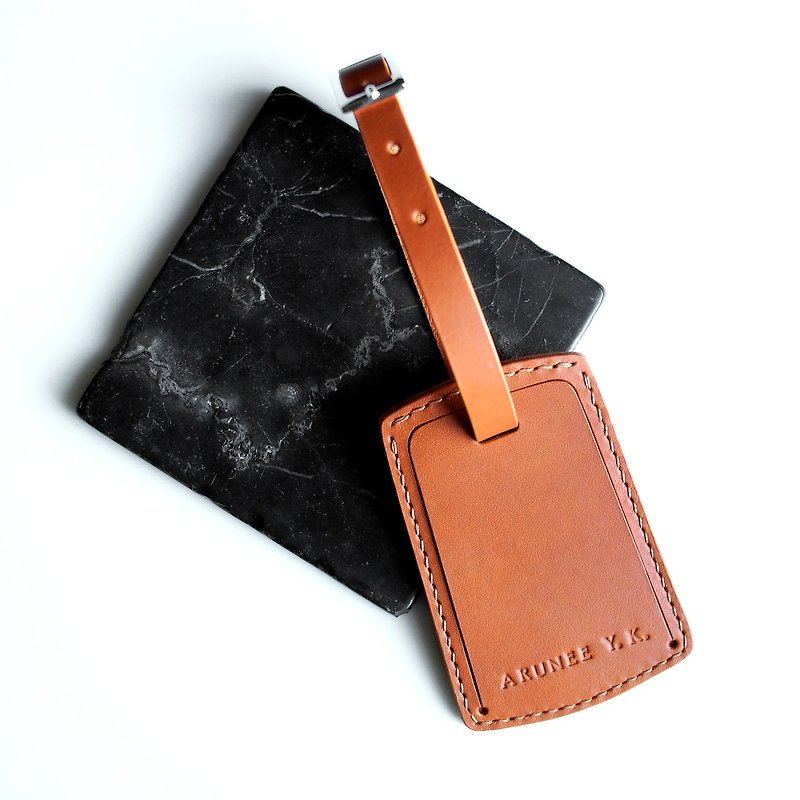 Customized - Handmade personalized luggage tag vegetable tanned leather - Luggage Tags - Genuine Leather Brown