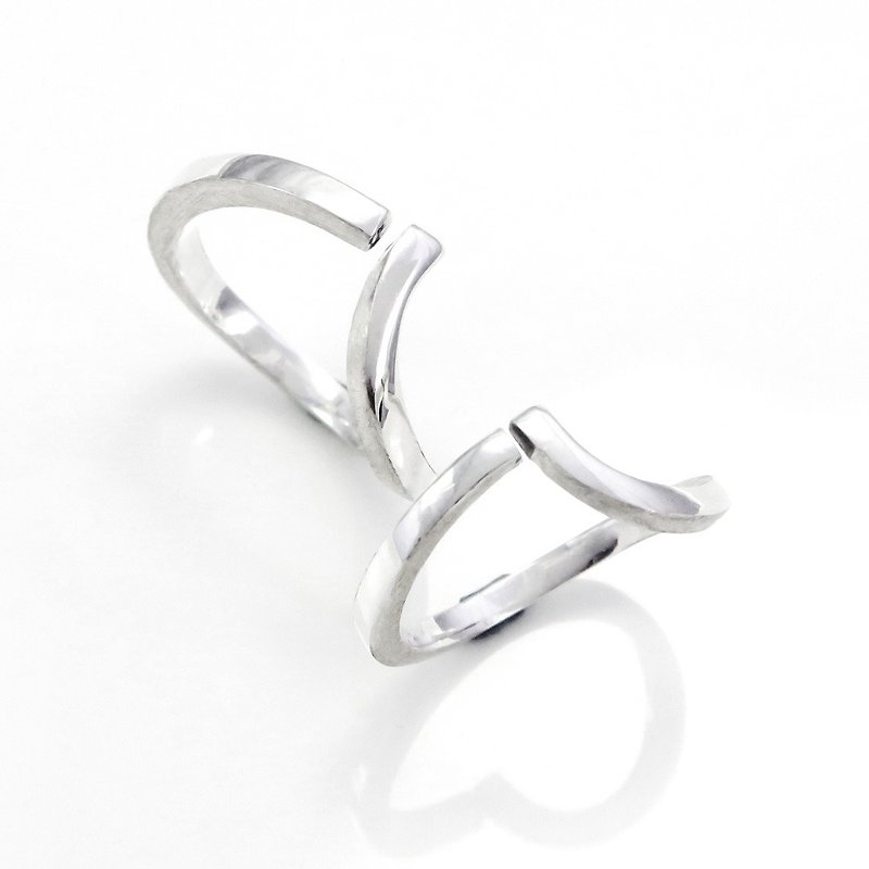 The Power of Embrace Linear 925 Sterling Silver Rings (Pair)-64DESIGN - แหวนคู่ - เงิน สีเงิน