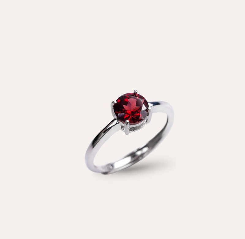 AND 石榴石 紅色 圓形 6mm  戒指 經典系列 Round 天然寶石 珠寶 - 戒指 - 銀 紅色