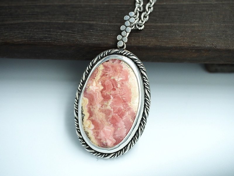 天然菱錳礦墜子 大顆 紅紋石 Rhodochrosite Necklace - 項鍊 - 寶石 粉紅色