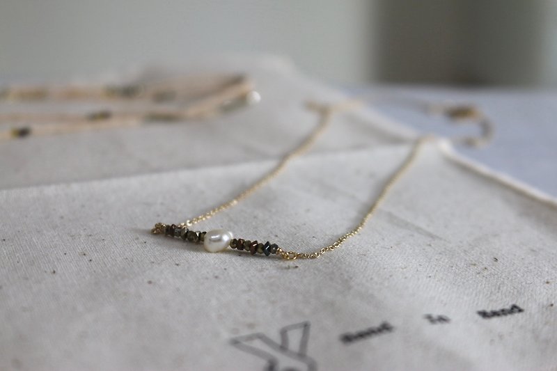 June birthstone necklace pearl 14k gold-filled - slowly - - สร้อยคอ - เครื่องประดับพลอย สีนำ้ตาล