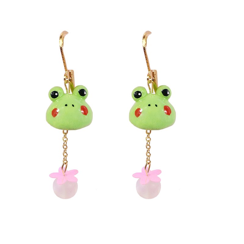 童話少女心 原創  青蛙  帶著你的蛙兒去旅行  18k包金耳環 - 耳環/耳夾 - 黏土 