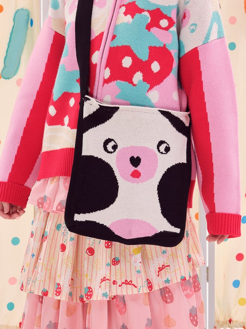 Knitted crossbody double-sided panda bag - Messenger Bags & Sling Bags - Other Materials Multicolor