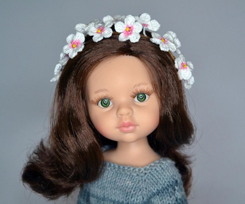 Doll Flower Wreath, Blythe Flower Wreath , Blythe Accessories , Blythe Clothes - Stuffed Dolls & Figurines - Cotton & Hemp White