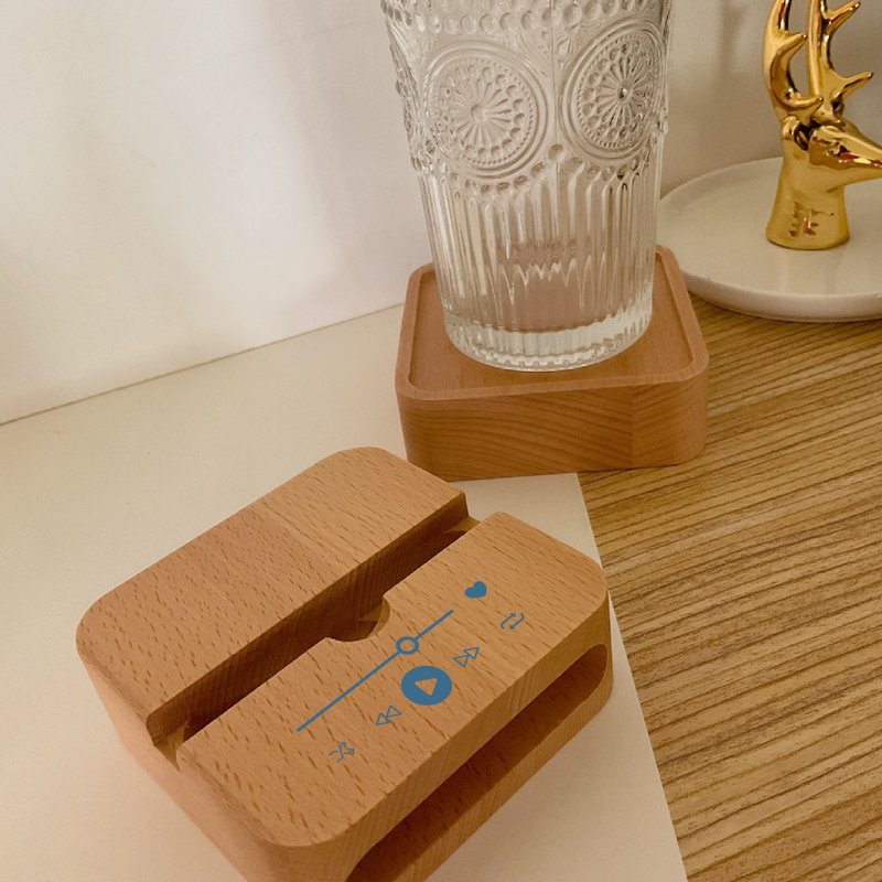 [Aimee Weier-Customized graphics and text] Log multi-functional loudspeaker | Mobile phone holder | Coaster - ที่ตั้งมือถือ - ไม้ 