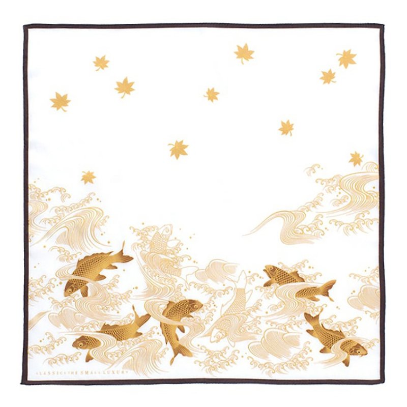GASHOEN, Carp,White,Noh, handkerchief,45x45cm,100% cotton,gift made in Japan - ผ้าเช็ดหน้า - ผ้าฝ้าย/ผ้าลินิน ขาว
