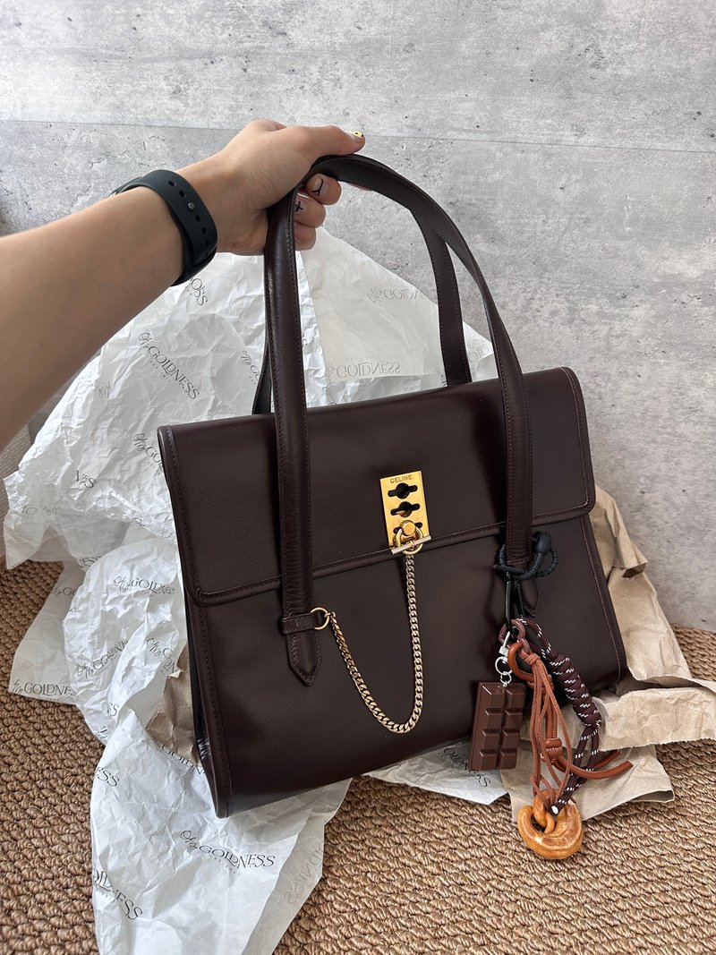 中古包 Celine 賽琳 朱古力棕三扣懷錶鏈條 Kelly - 手提包/手提袋 - 真皮 咖啡色