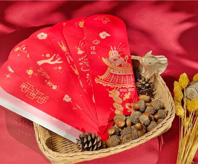 2024 Jiachen‧Year of the Dragon│Handmade silk-printed red envelope bags, 6  pieces with double gold overprint/ Silver dot red cardboard - Shop oneing  Chinese New Year - Pinkoi