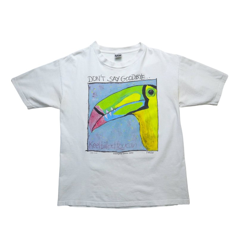 90s Made in America Dont Say Goodbye Toucan Totem Tee Vintage T-Shirt - Men's T-Shirts & Tops - Other Materials White