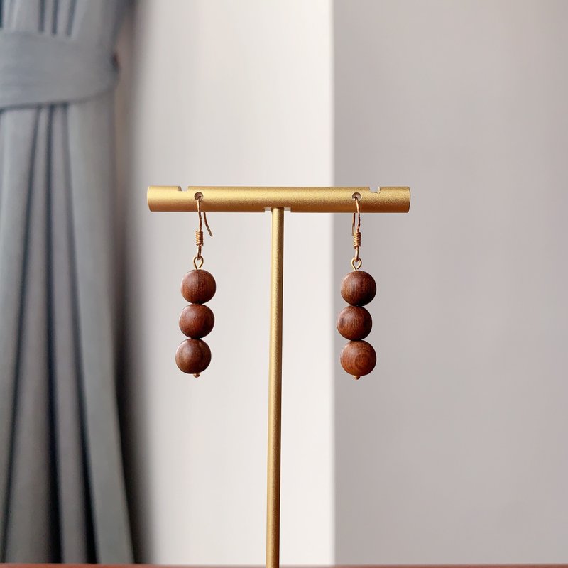 Yuan Cuèi - Phoebe, 14K Gold Filled Earrings - ต่างหู - ไม้ สีนำ้ตาล