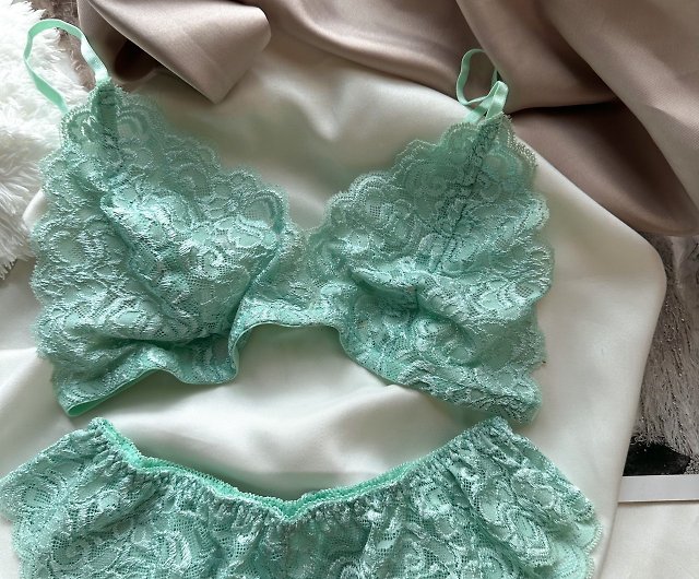 set (bra + panties) mint basic see-through - Shop brababa-lace