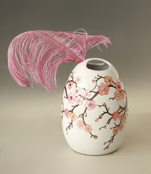 NeA Glass Sakura Cherry Blossom Ceramic Vase Swarovski Crystals