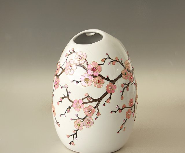 桜 陶器 花瓶 スワロフスキークリスタル - ショップ NeA Glass 置物 - Pinkoi