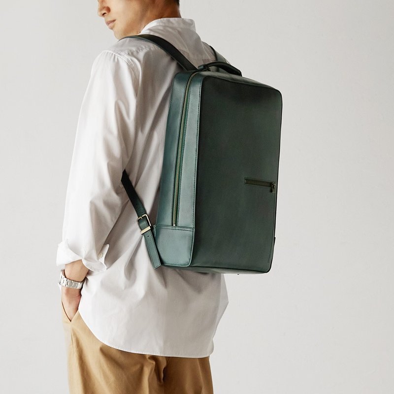 Antique Square Backpack L-Vintage Green - Backpacks - Genuine Leather Green