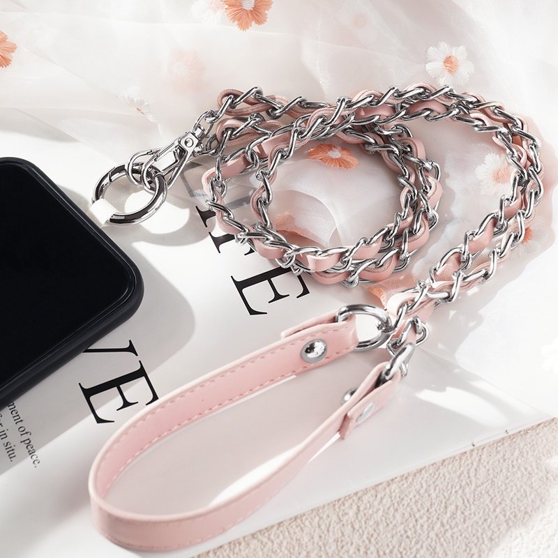 Leather metal chain shoulder phone strap - อุปกรณ์เสริมอื่น ๆ - หนังแท้ 