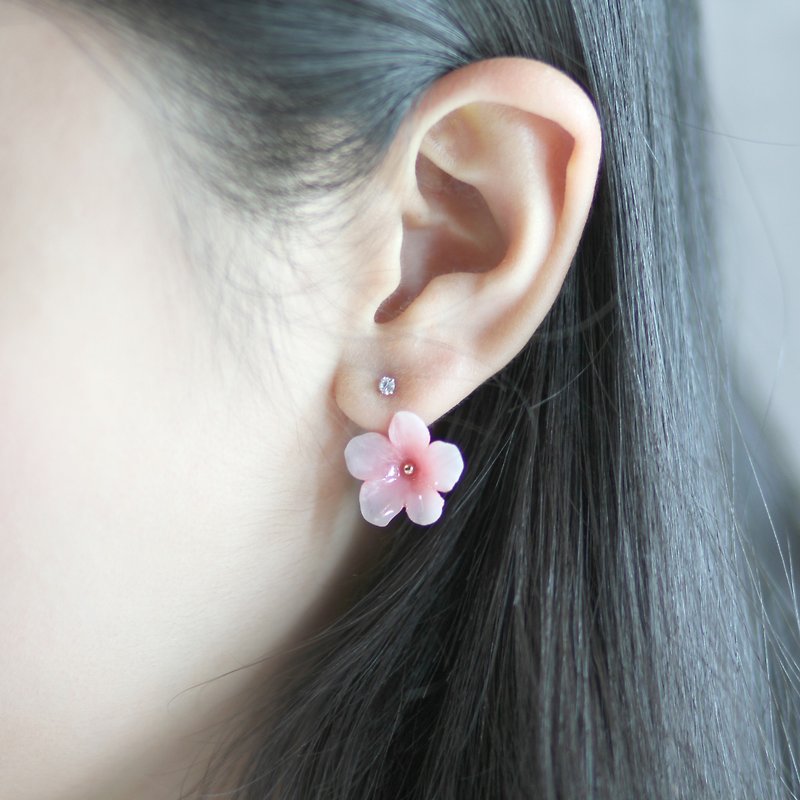Pamycarie Crystal Pendant Branch Clay Pale Pink Viola Earrings - ต่างหู - ดินเหนียว สึชมพู